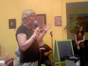 Barbara Ehrenreich speaking at Mama\'s Hot Tamales